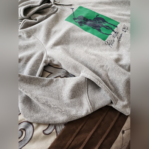 SOLD!!! POLO RALPH LAUREN Grey Sweatshirt / Hoodie 67 Multi-Color Logo Sz Large - Picture 4 of 8